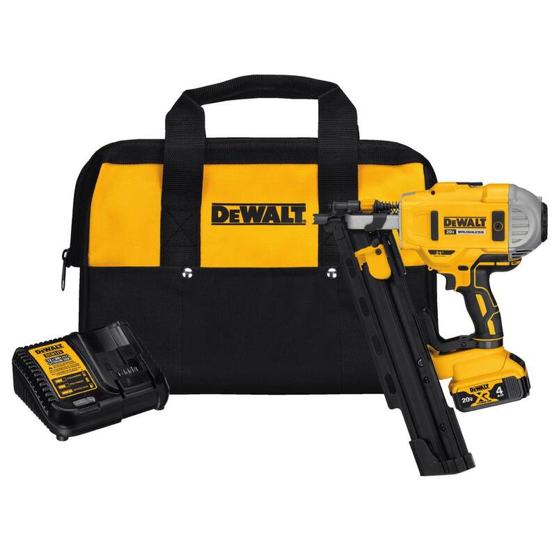 Clavadora de estructuras inalámbrica Dewalt 20V MAX XR de iones de litio sin escobillas de 2 velocidades y 21° con cargador y batería de 4.0Ah - DCN21PLM1.