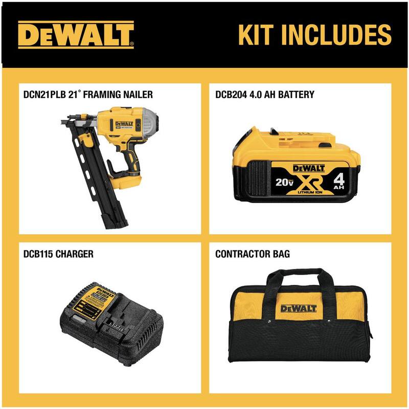 Clavadora de estructuras inalámbrica Dewalt 20V MAX XR de iones de litio sin escobillas de 2 velocidades y 21° con cargador y batería de 4.0Ah - DCN21PLM1.
