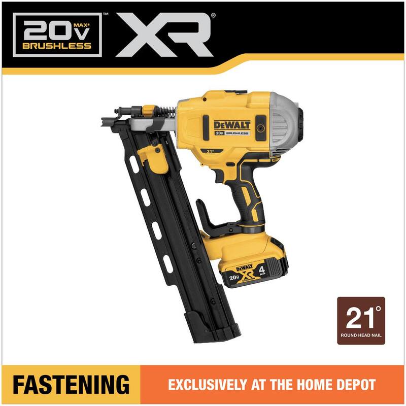 Clavadora de estructuras inalámbrica Dewalt 20V MAX XR de iones de litio sin escobillas de 2 velocidades y 21° con cargador y batería de 4.0Ah - DCN21PLM1.