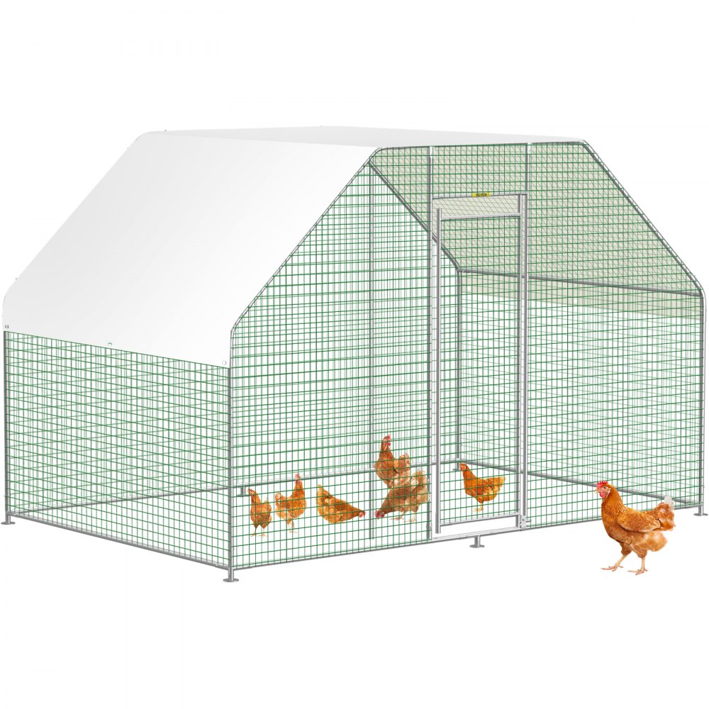 VEVOR Large Metal Chicken Coop with Run, Walkin Chicken Run for Yard with Waterproof Cover, Outdoor Poultry Cage Hen House, 6.5x9.8x6.5ft Large Space for Duck Coops and Rabbit Runs, Silver - HWJLPD9.56.560339V0