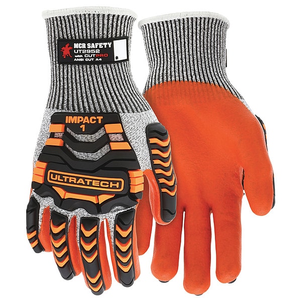 Guantes recubiertos de impacto resistentes a cortes Mcr Safety, Nivel de corte A4, 13 ga, gris, M - UT2952M