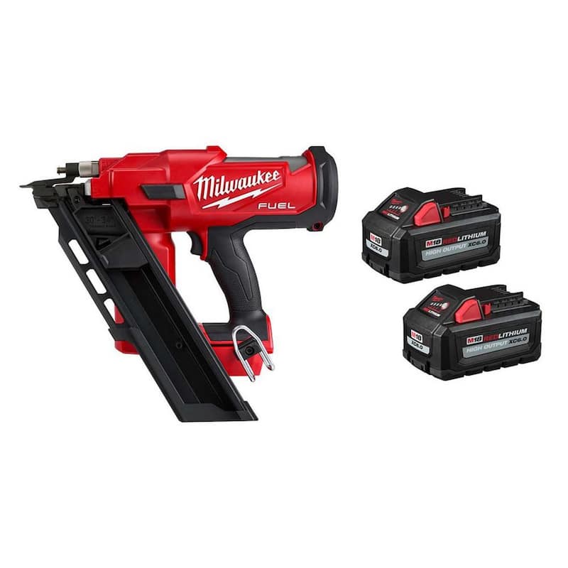 Milwaukee M18 FUEL Clavadora de armazón inalámbrica sin escobillas de 30 grados 18 voltios 3-1/2 pulgadas con paquete de 2 baterías de 6.0ah - 2745-20-48-11-1862