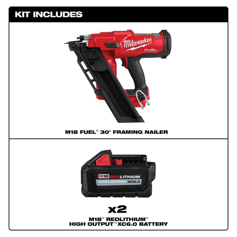 Milwaukee M18 FUEL Clavadora de armazón inalámbrica sin escobillas de 30 grados 18 voltios 3-1/2 pulgadas con paquete de 2 baterías de 6.0ah - 2745-20-48-11-1862