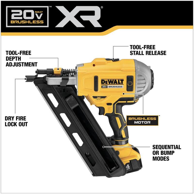 DEWALT 20V MAX XR Clavadora inalámbrica sin escobillas de iones de litio de 2 velocidades 30° con carga de papel de 4.0Ah y cargador - DCN692M1