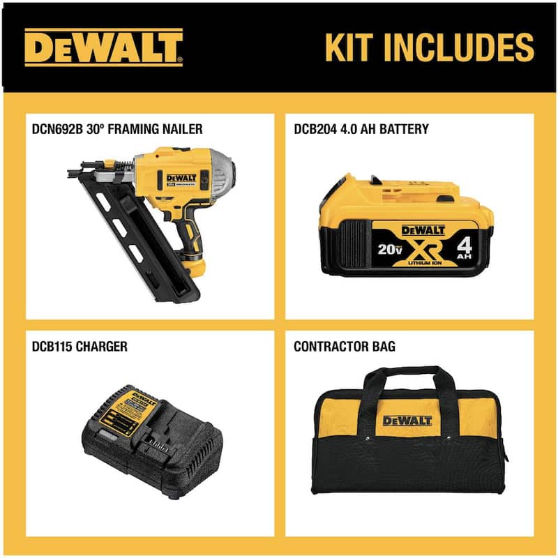 DEWALT 20V MAX XR Clavadora inalámbrica sin escobillas de iones de litio de 2 velocidades 30° con carga de papel de 4.0Ah y cargador - DCN692M1