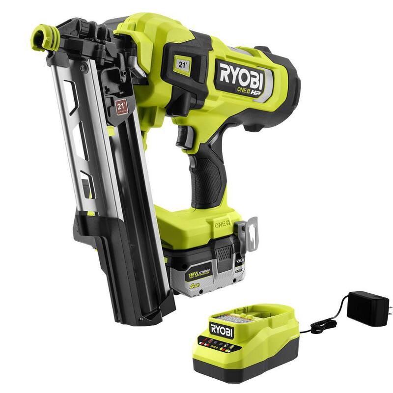 RYOBI ONE+ HP Clavadora de Armazón sin Escobillas Inalámbrica a 21° con Kit de Batería de Alto Rendimiento de 4.0 Ah y Cargador - PBL345K