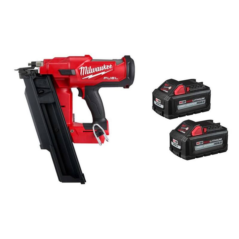 Milwaukee M18 FUEL Clavadora inalámbrica angular sin escobillas de 21 grados de litio-ion de 18 voltios de 3-1/2 pulgadas con paquete de 2 baterías de 6.0ah - 2744-20-48-11-1862.
