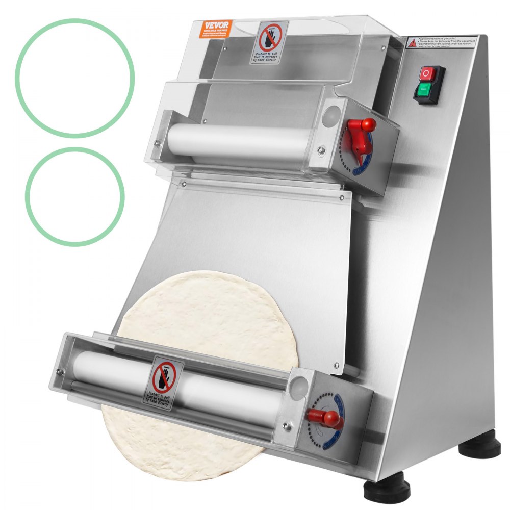 VEVOR Pizza Dough Roller Sheeter, 3-15 Inch Automatic Commercial Pizza Press, 390W Electric 260 Per Hour Dough Roller, Stainless Steel Adjustable Thickness Dough Machine, for Pasta Maker Equipment - DDPSBYMJBXG3CIF1CV1