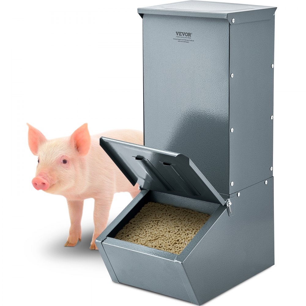 VEVOR Hog Feeder 2.2 Bushel Metal Double Door Pig Feeder Feeding up to 5 Hogs - SCWSQDMZWSQ1WLRJ5V0