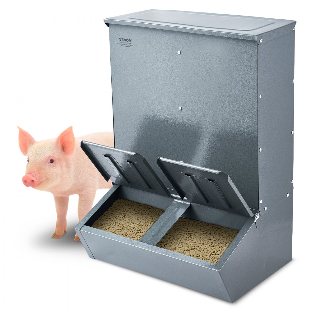 VEVOR Hog Feeder 3.7 Bushel Metal Double Door Pig Feeder Feeding up to 8 Hogs - SCWSQLMZWSQ2L3DL0V0