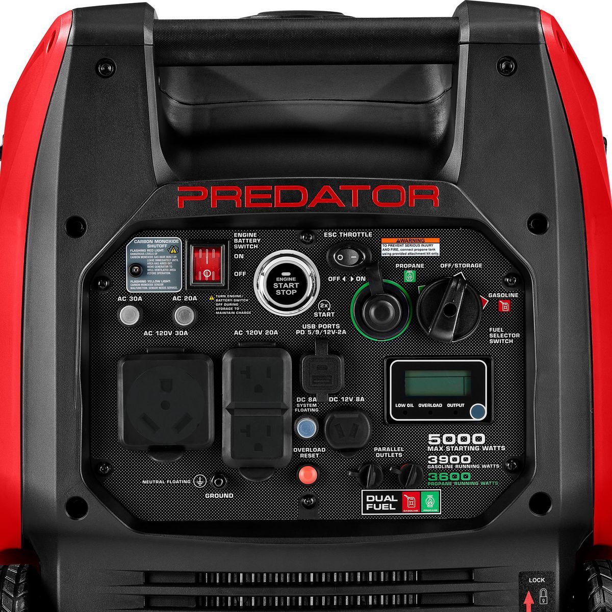 Generador Inverter Predator de 5000 vatios de doble combustible MUY SILENCIOSO con arranque remoto y tecnología CO SECURE, EPA - 71367
