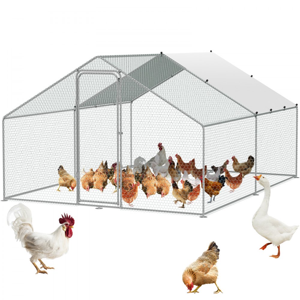 VEVOR Large Metal Chicken Coop, 9.8x12.9x6.5 ft Walk-in Chicken Runs for Yard with Cover, Spire Roof Hen House with Security Lock for Outdoor and Backyard, Farm, Duck Rabbit Cage Poultry Pen - BRSJP4X3X2MJBQGL6V0