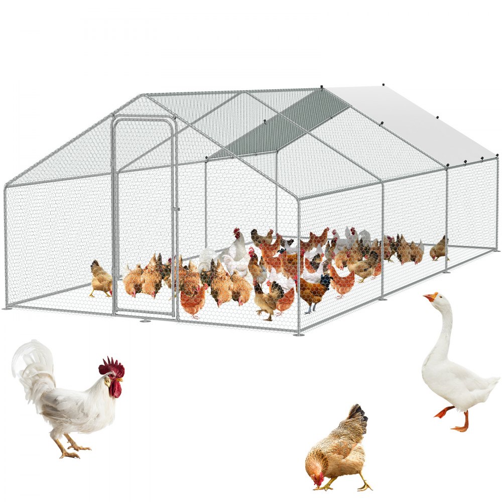 VEVOR Large Metal Chicken Coop, 9.8x19.3x6.5 ft Walk-in Chicken Runs for Yard with Cover, Spire Roof Hen House with Security Lock for Outdoor and Backyard, Farm, Duck Rabbit Cage Poultry Pen - BRSJP6X3X2MJLVNLGV0