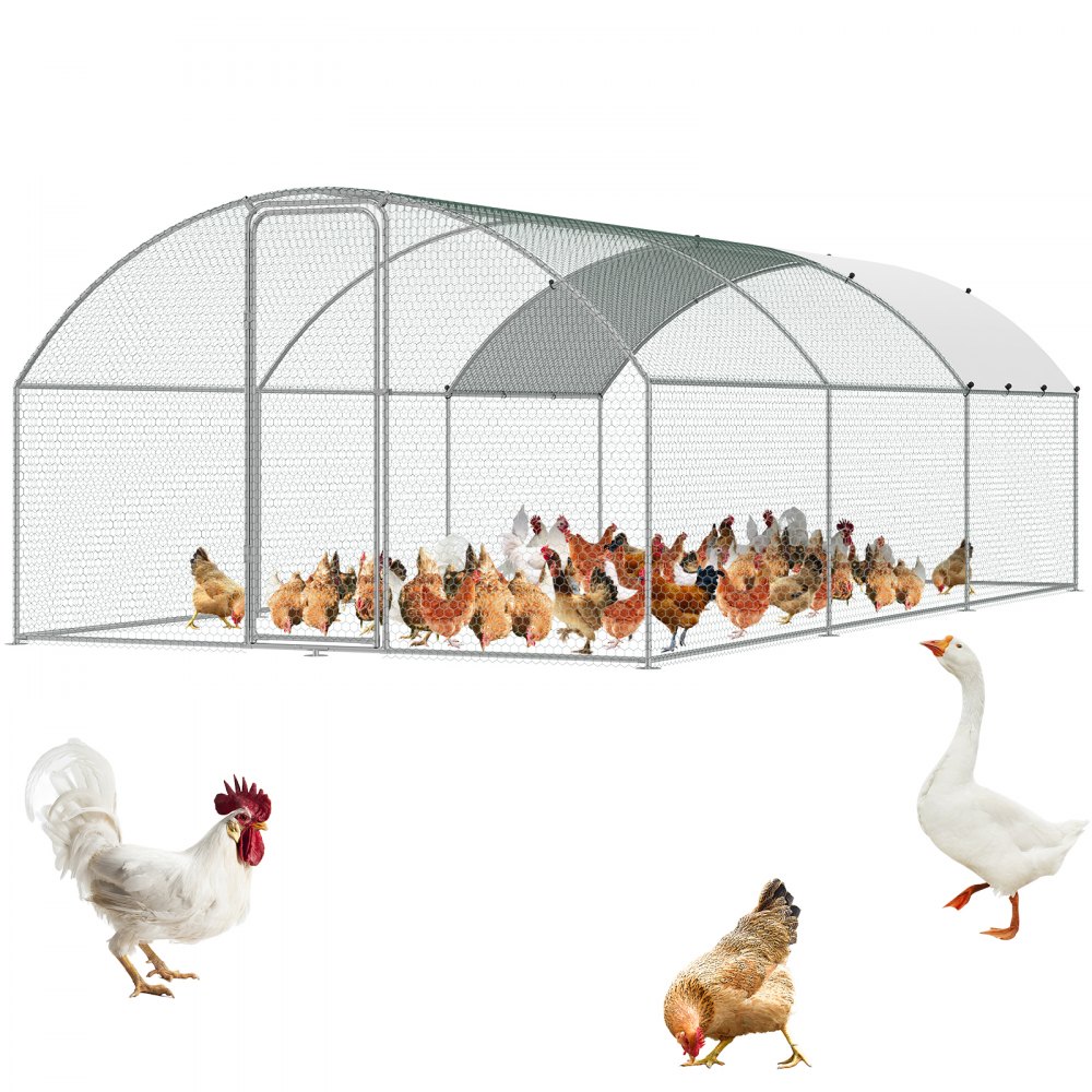 VEVOR Large Metal Chicken Coop with Run, 9.8x19.3x6.5 ft Walk-in Chicken Runs for Yard with Cover, Doom Roof Hen House with Security Lock for Outdoor and Backyard, Farm, Duck Rabbit Cage Poultry Pen - BRSJP6X3X2MY7DRCKV0