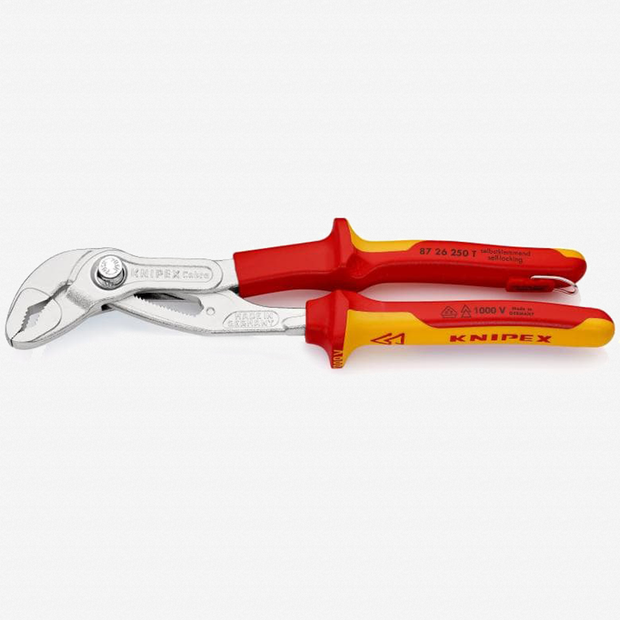 Knipex Insulated VDE Cobra QuickSet Pliers with Chrome Finish, 10" - Tethered Attachment