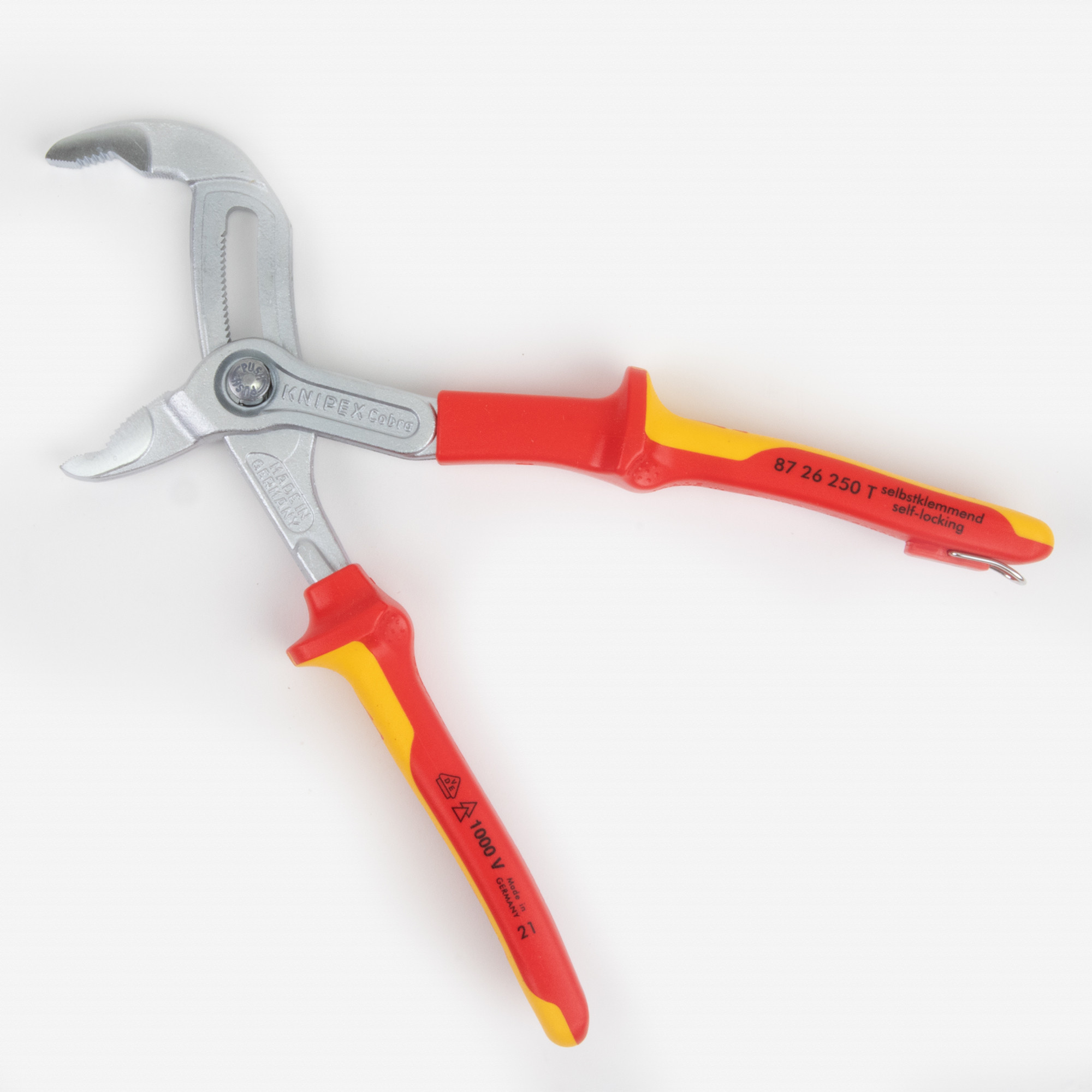 Knipex Insulated VDE Cobra QuickSet Pliers with Chrome Finish, 10" - Tethered Attachment