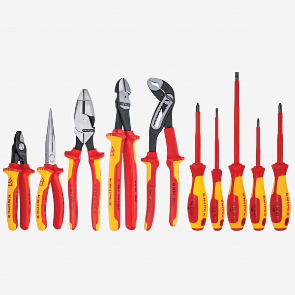 Knipex 10 Piece Pliers / Screwdriver Tool Set - 1,000V Insulated, Hard Case, w/Lineman Pliers