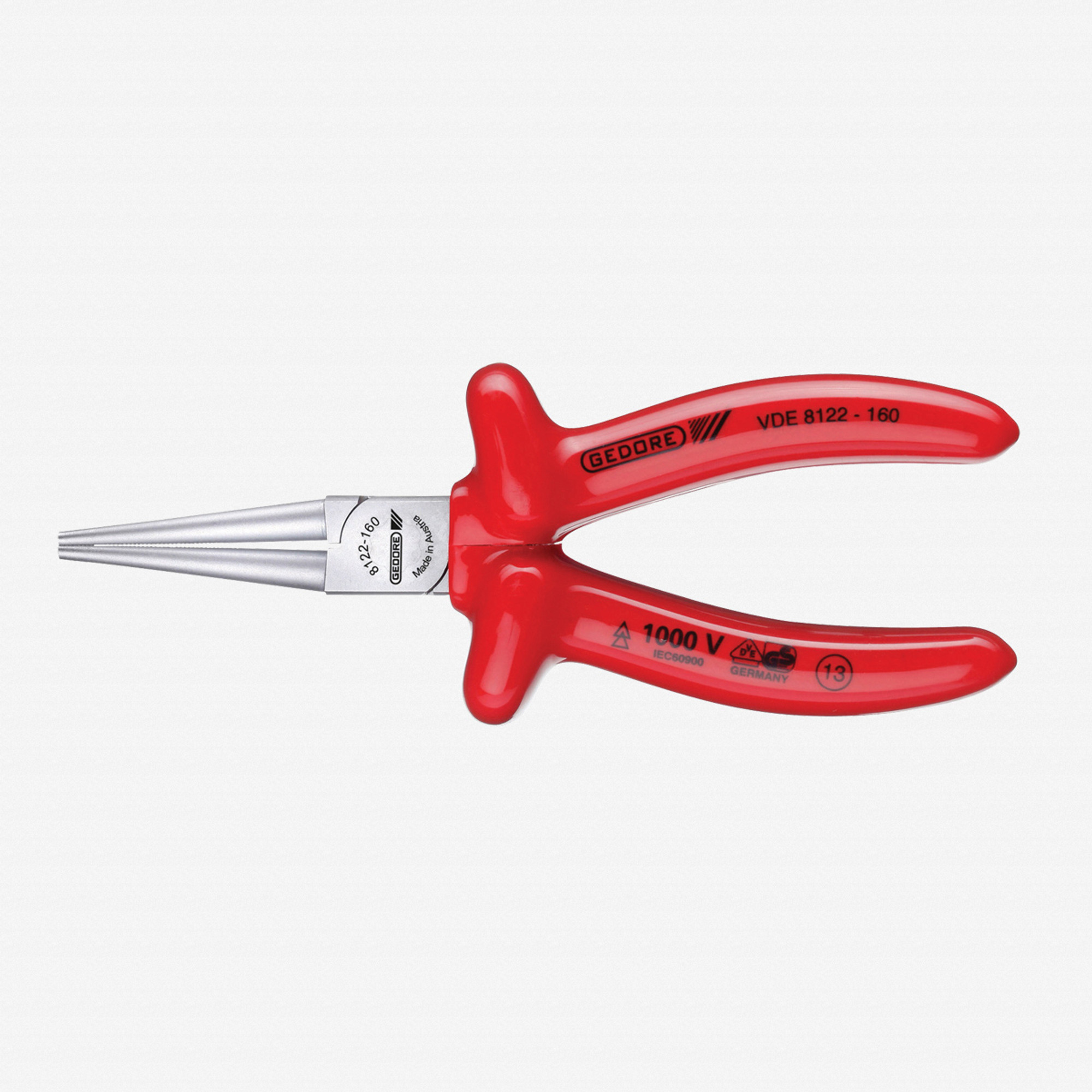 Gedore VDE 8122-160 VDE Round nose pliers with VDE dipped insulation