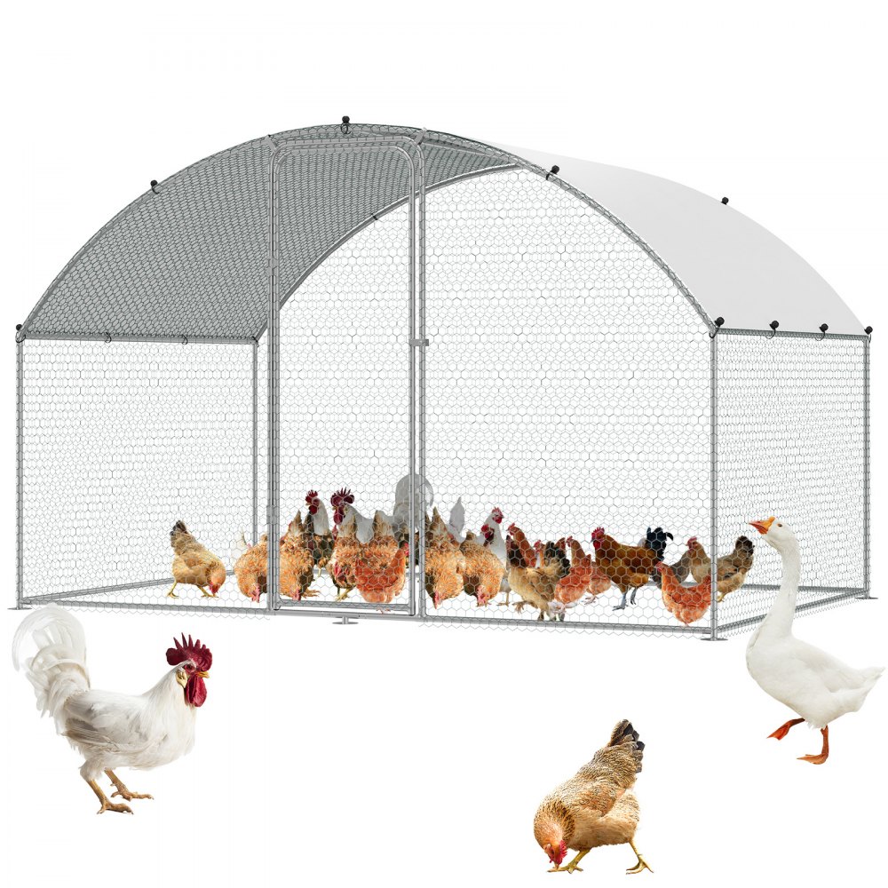 VEVOR Chicken Coop, 9.8x6.5x6.5ft Walk-in Large Metal Chicken Run for Yard with Waterproof Cover, Doom Roof Hen House with Security Lock for Outdoor and Backyard, Farm, Duck Rabbit Cage Poultry Pen - BRSJP2X3X2MYGZ1GPV0