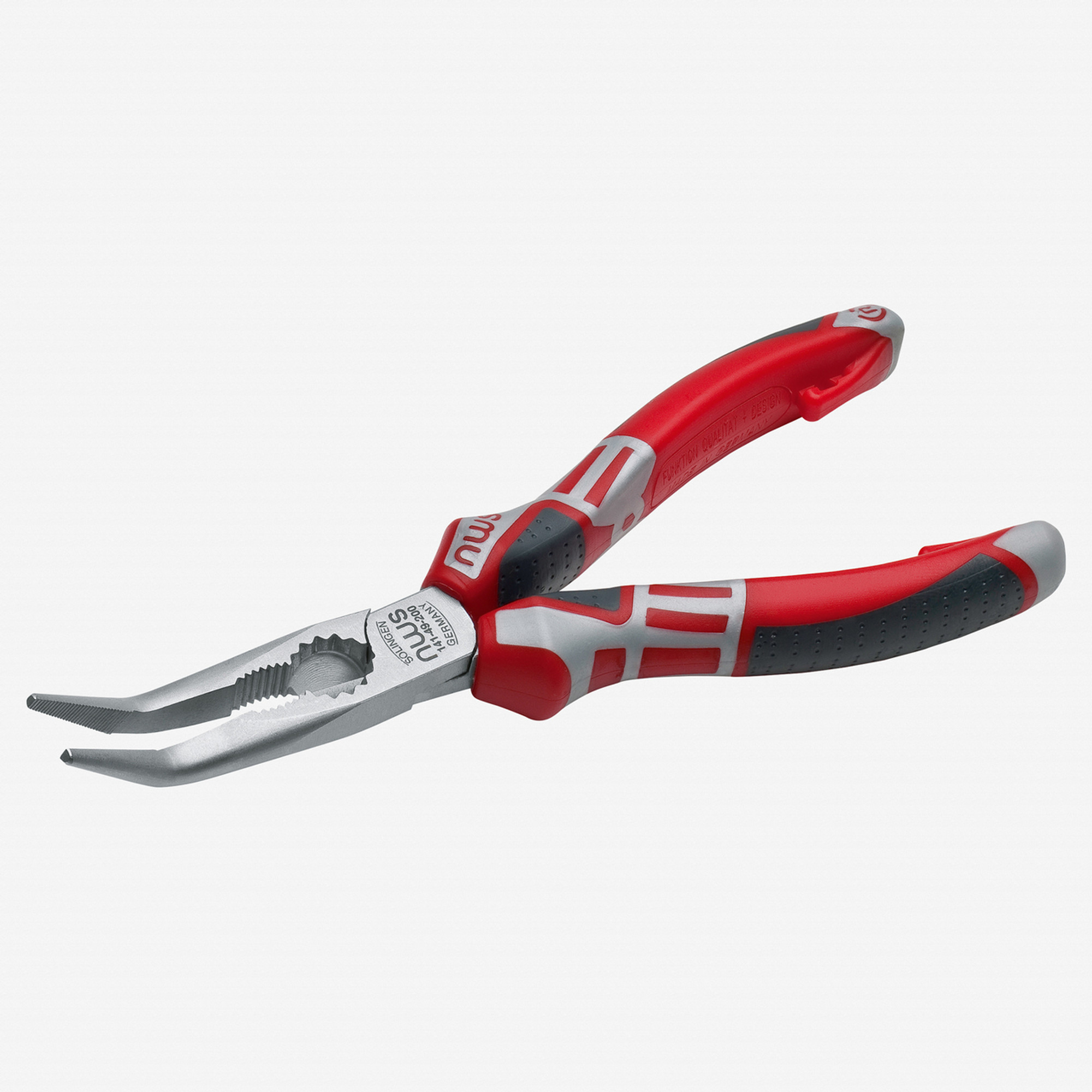 NWS 6.75" Chain Nose Pliers (Radio Pliers), angled 45 deg - Matte Chromium - SoftGripp, Tethered Attachment