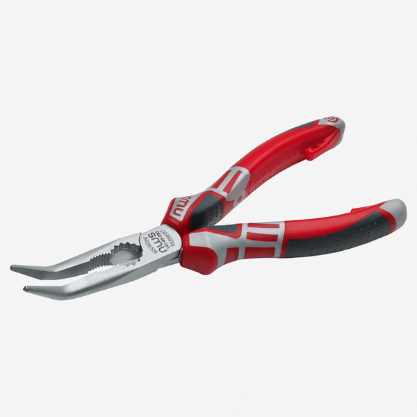 NWS 8" Chain Nose Pliers (Radio Pliers), angled 45 deg - Matte Chromium - SoftGripp, Tethered Attachment