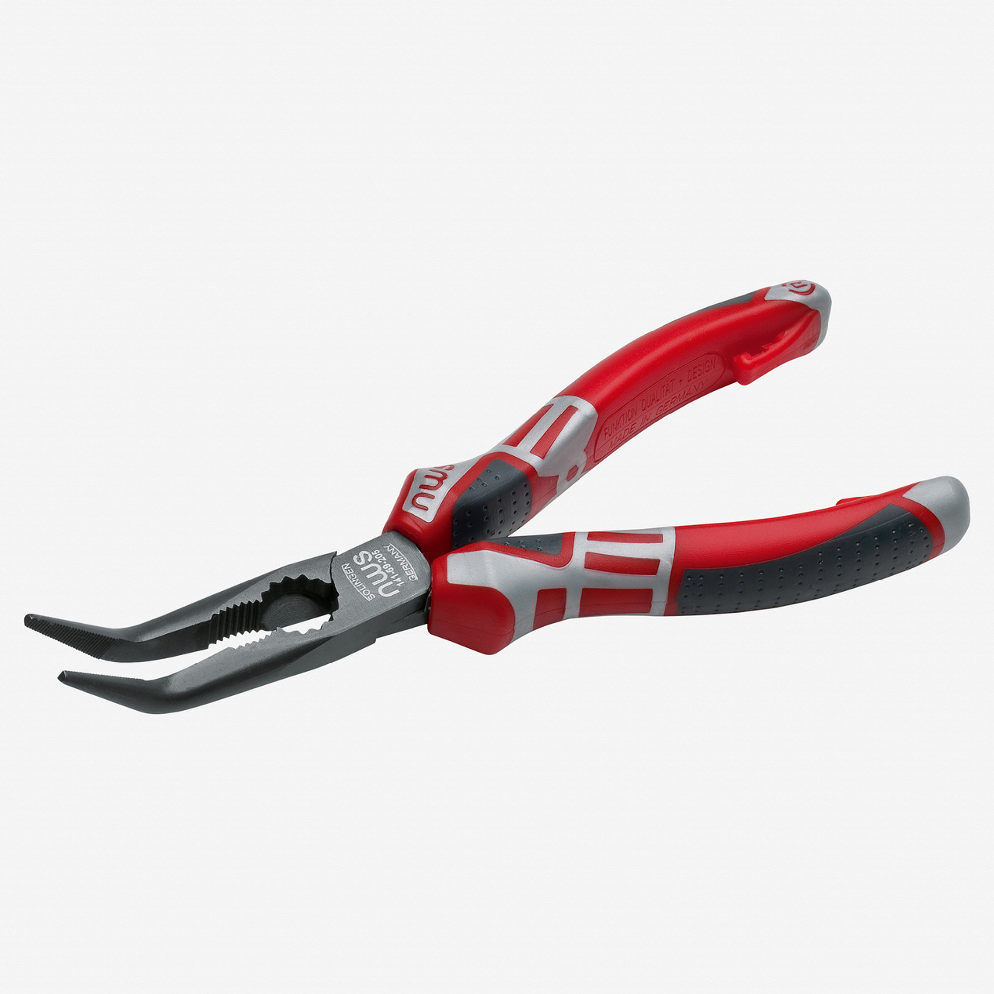 NWS 8" Chain Nose Pliers (Radio Pliers), angled 45 deg - TitanFinish - SoftGripp, Tethered Attachment
