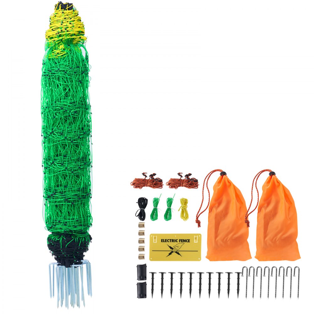 VEVOR Electric Fence Netting, 35" H x 164' L, PE Net Fencing with Posts & Double-Spiked Stakes, Utility Portable Mesh for Goats, Sheep, Lambs, Deer, Hogs, Dogs, Used in Backyards, Farms, and Ranches - DXJCWLW35IN1ED6DAV9