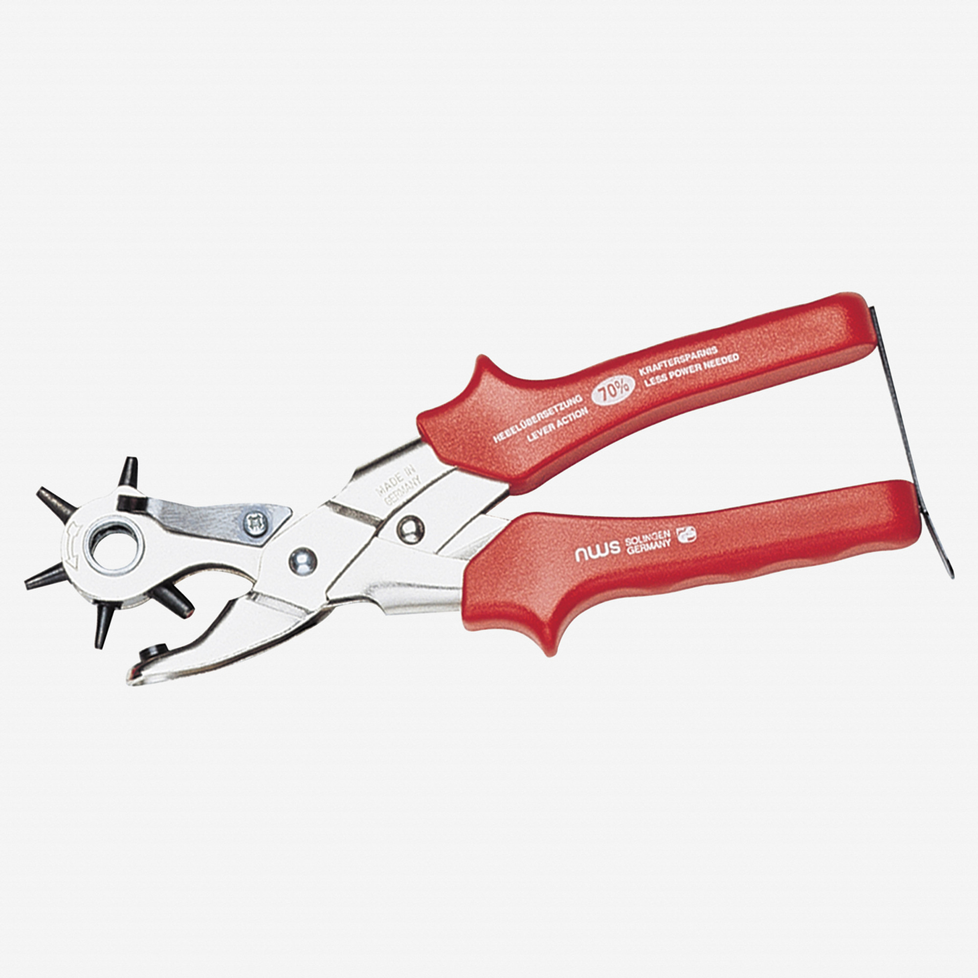 NWS 10" Lever Action-Revolving Punch Pliers - Atramentized - Plastic Grip