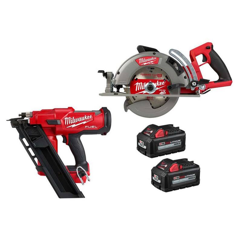 Milwaukee M18 FUEL 3-1/2 pulgadas 18 voltios 30 grados de iones de litio sin escobillas inalámbrico clavadora con 7-1/4 pulgadas de anillo trasero, dos baterías HO de 6Ah - 2745-20-2830-20-48-11-1862.