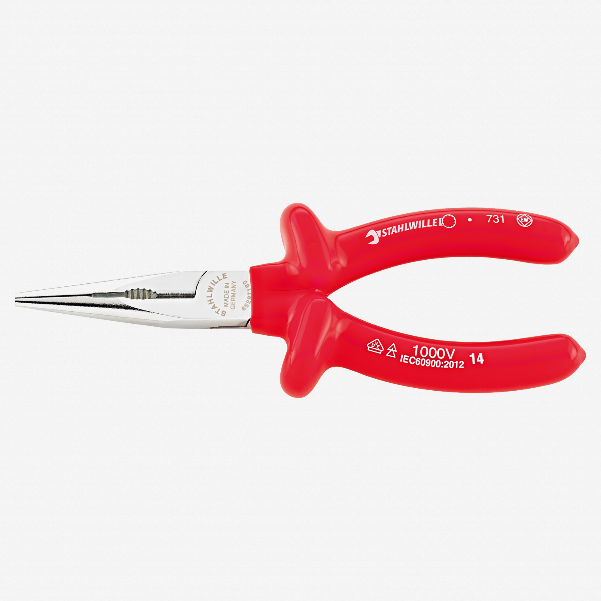 Stahlwille 6529 VDE Snipe Nose Pliers with Cutter, 200 mm, Dip-coated