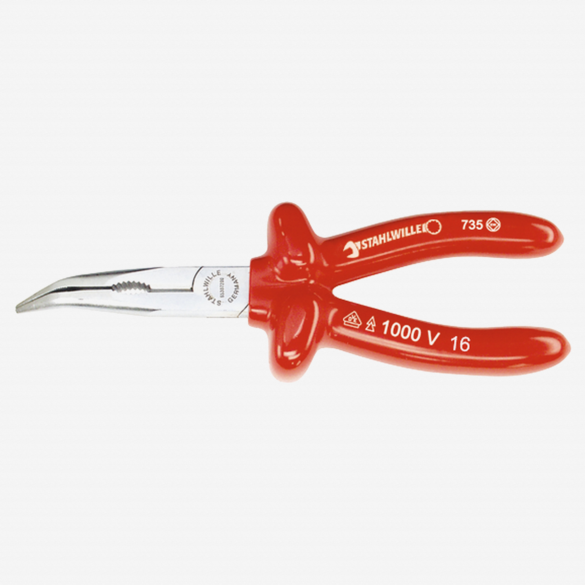 Stahlwille 6530 VDE bent snipe nose pliers with cutter, 160 mm - Dip-coated
