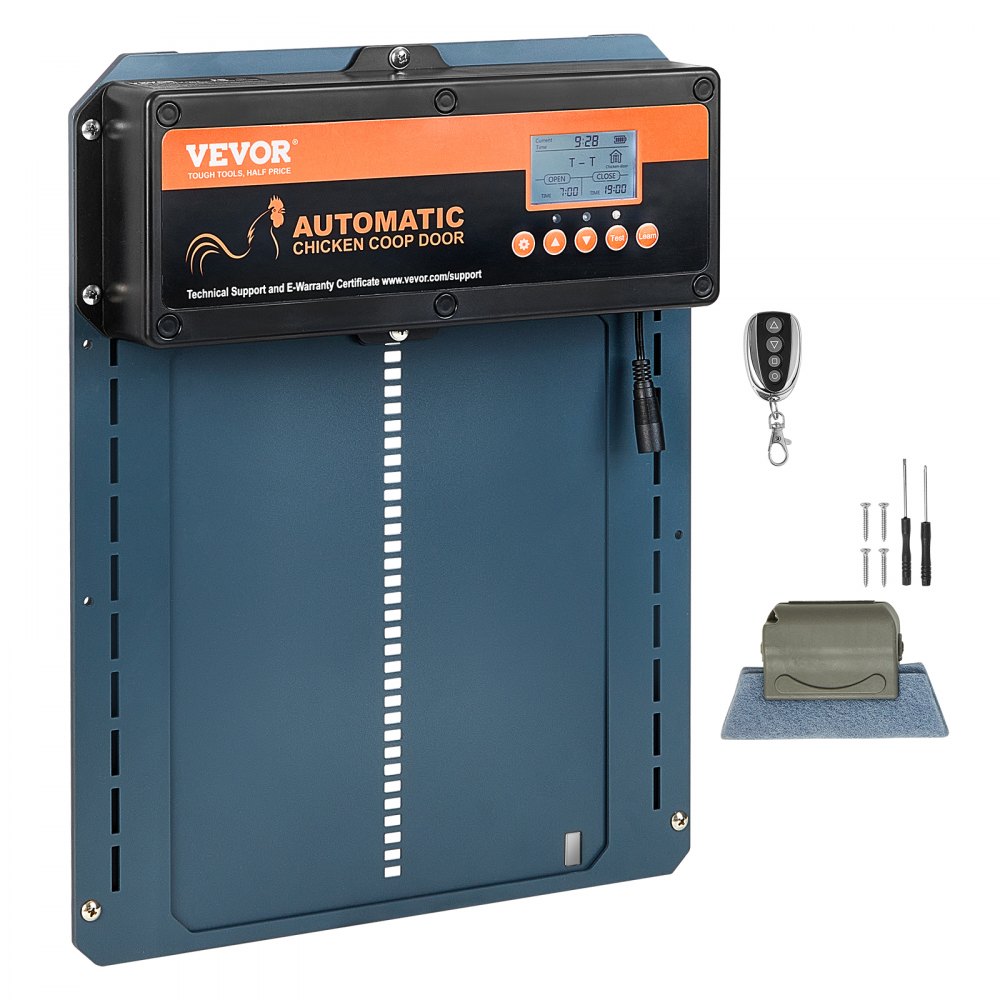 VEVOR Automatic Chicken Coop Door, Auto Chicken Door Opener with Timer & Light Sensor Aluminum Chicken Coops Door with Remote Control and LCD screen, 4 Modes Opening, Battery or DC Powered - JSKMQZSHGSKDCF5OPV1