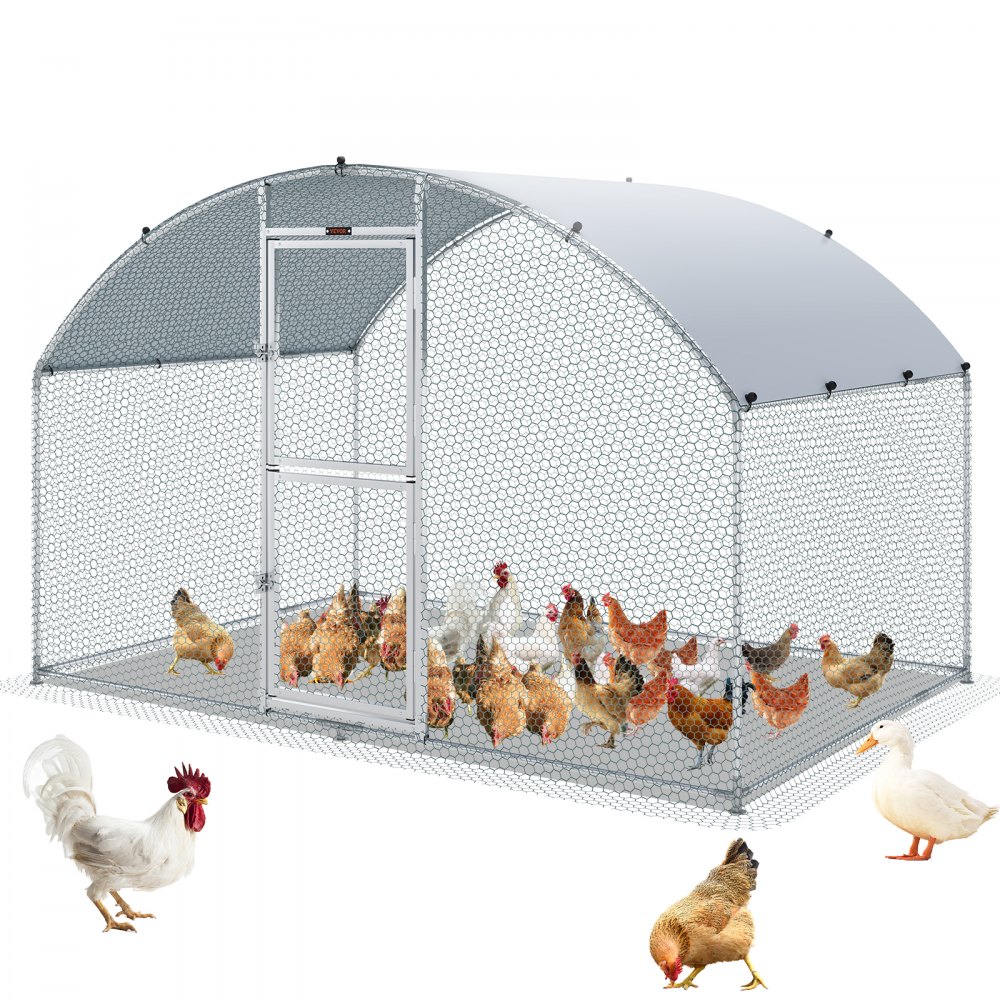 VEVOR Large Metal Chicken Coop with Run, Walkin Chicken Coop for Yard with Waterproof Cover, 6.6 x 9.8 x 6.6 ft, Dome Roof Large Poultry Cage for Hen House, Duck Coop and Rabbit Run, Silver - BRS65X98X64FTHXYTV0