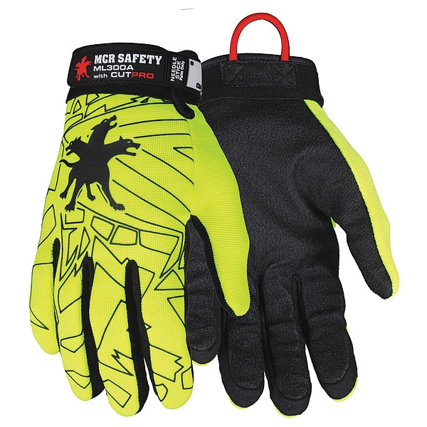 Guantes de mecánico resistentes al corte y de alta visibilidad de Mcr Safety, nivel de corte A9, color negro, talla M - ML300AM.