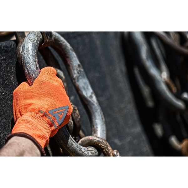 Guantes recubiertos resistentes al corte de alta visibilidad Ansell, Nivel de corte A2, calibre 13, color naranja, Talla M (9) - 97-013