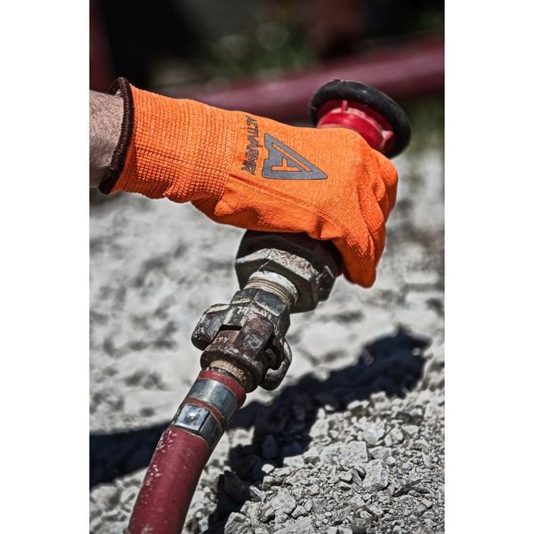 Guantes recubiertos resistentes al corte de alta visibilidad Ansell, Nivel de corte A2, calibre 13, color naranja, Talla M (9) - 97-013