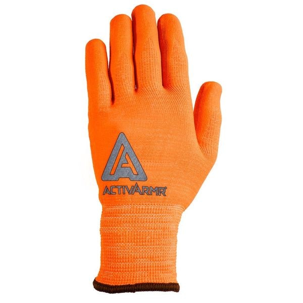 Guantes recubiertos resistentes al corte de alta visibilidad Ansell, Nivel de corte A2, calibre 13, color naranja, Talla M (9) - 97-013