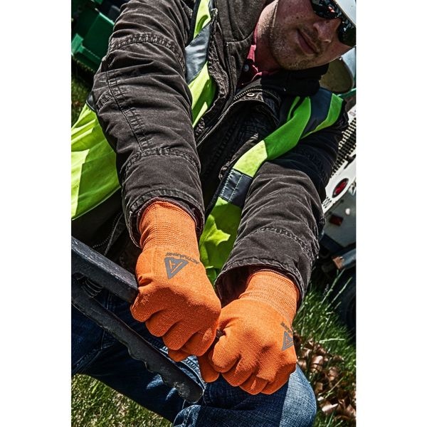 Guantes recubiertos resistentes al corte de alta visibilidad Ansell, Nivel de corte A2, calibre 13, color naranja, Talla M (9) - 97-013