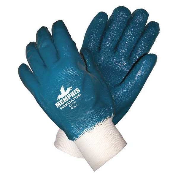 Mcr Safety 11" Guantes Resistentes a Químicos, Nitrilo, L, Paquete de 12 - 9751R