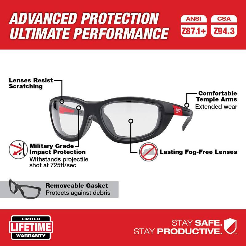 Kit de clavadora Milwaukee M18 FUEL de 3-1/2 pulgadas, 18 voltios, 30 grados, con motor sin escobillas de iones de litio, y lentes de seguridad de rendimiento con empaque - 2745-21-48-73-2040