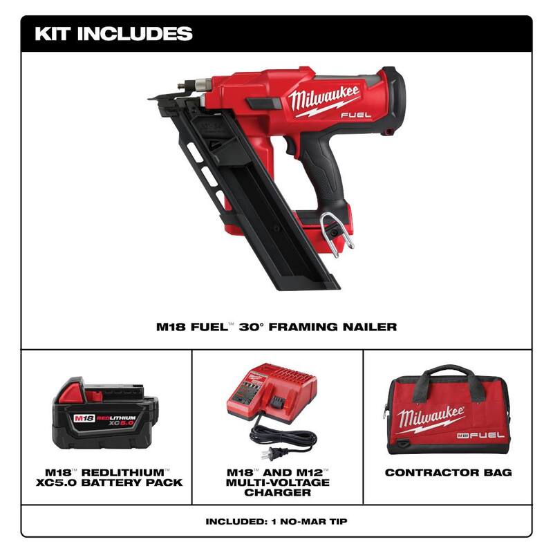 Kit de clavadora Milwaukee M18 FUEL de 3-1/2 pulgadas, 18 voltios, 30 grados, con motor sin escobillas de iones de litio, y lentes de seguridad de rendimiento con empaque - 2745-21-48-73-2040