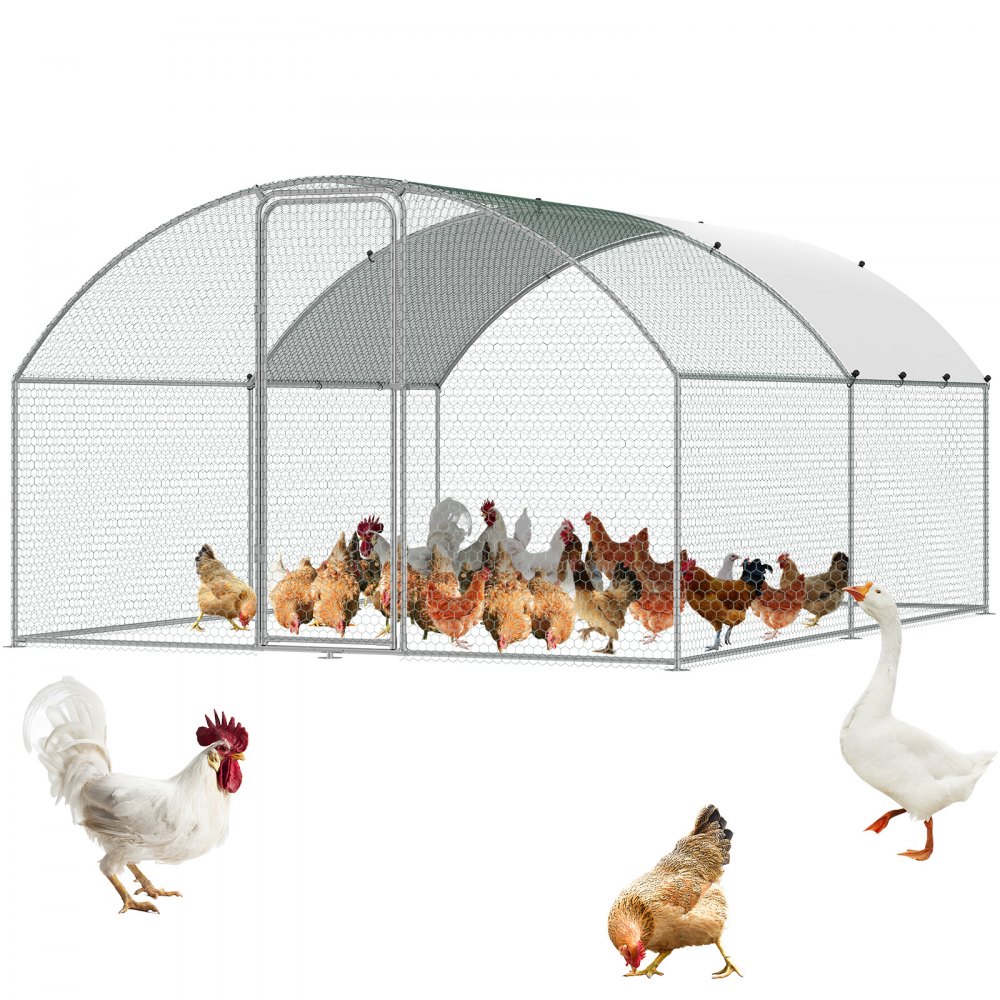 VEVOR Large Metal Chicken Coop, 9.8x12.9x6.5 ft Walk in Chicken Run for Yard with Waterproof Cover, Doom Roof Hen House with Security Lock for Outdoor and Backyard, Farm, Duck Rabbit Cage Poultry Pen - BRSJP4X3X2MYTLHA4V0