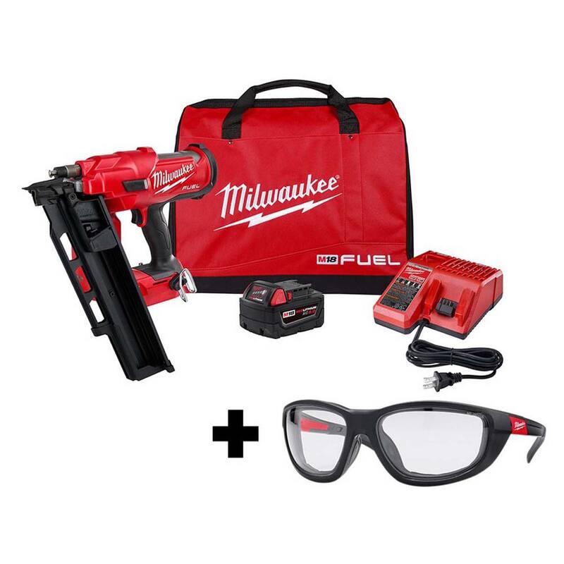 Milwaukee M18 FUEL 3-1/2 pulg. 18 voltios 21 grados Litio-Ion sin escobillas Kit de clavadora de armazón y lentes de seguridad de rendimiento con junta - 2744-21-48-73-2040.