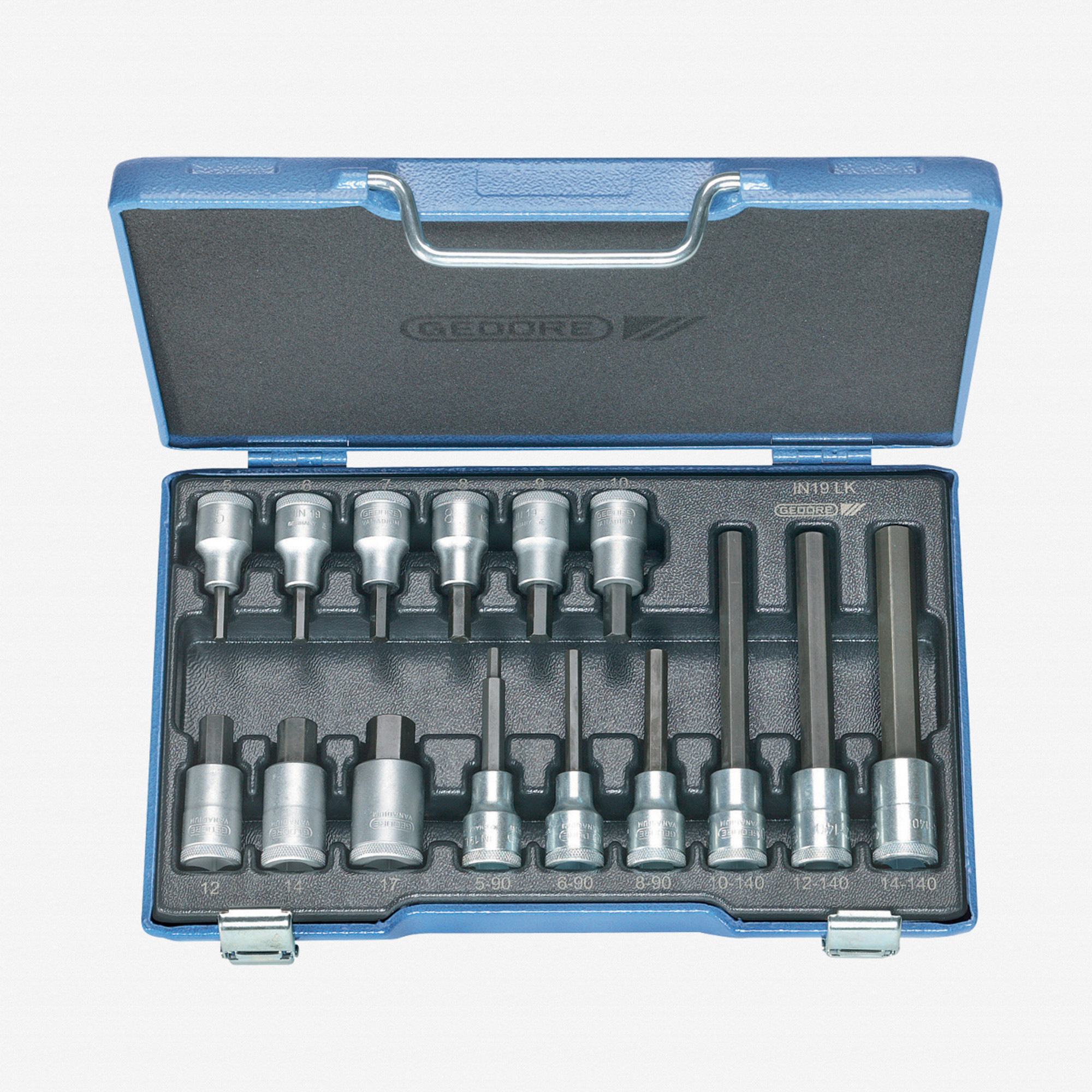 Gedore IN 19 LKM Screwdriver bit socket set 1/2" 15 pcs in-hex 5-17 mm