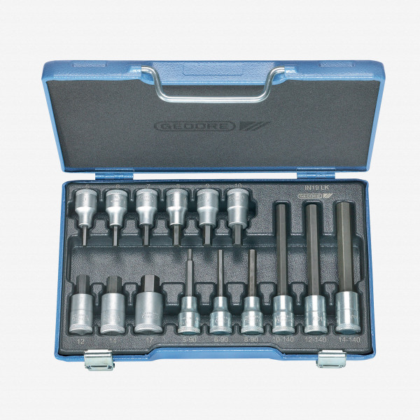 Gedore IN 19 LKM Screwdriver bit socket set 1/2" 15 pcs in-hex 5-17 mm