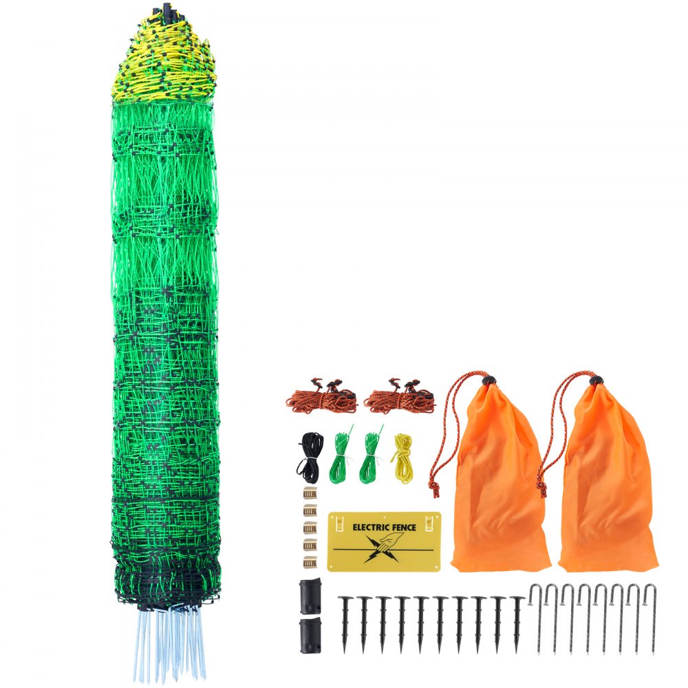 VEVOR Electric Fence Netting, 48" H x 100' L, PE Net Fencing Kit with Posts & Double-Spiked Stakes, Utility Portable Mesh for Chickens, Ducks, Geese, Rabbits, Used in Backyards, Farms, and Ranches - XXJQWLW48IN1GP4NKV9