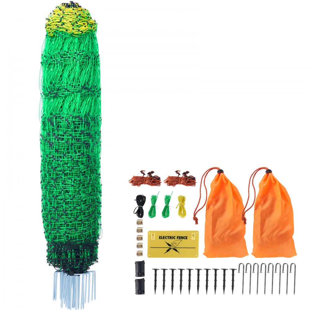 VEVOR Electric Fence Netting, 50" H x 164' L, PE Net Fencing with Posts & Double-Spiked Stakes, Utility Portable Mesh for Goats, Sheep, Lambs, Deer, Hogs, Dogs, Used in Backyards, Farms, and Ranches - DXJCWLW50IN108X25V9