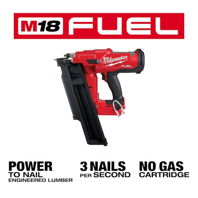 Milwaukee M18 FUEL Clavadora inalámbrica sin escobillas para marcos de 3-1/2 pulgadas de 18 voltios y 21 grados (Herramienta única) con lentes anti rayones transparentes - 2744-20-48-73-2010