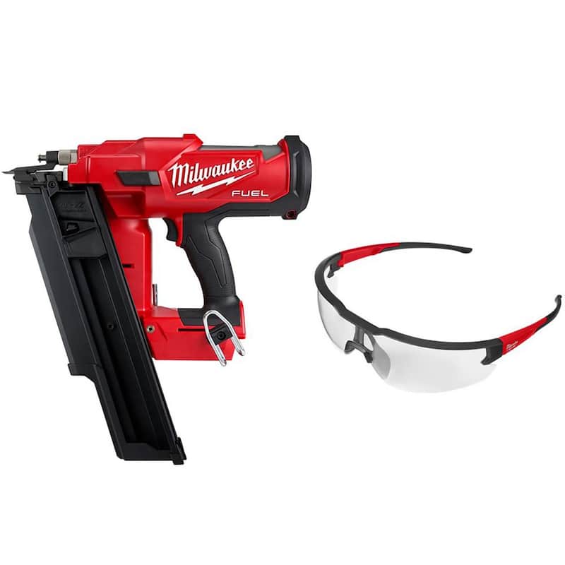 Milwaukee M18 FUEL Clavadora inalámbrica sin escobillas para marcos de 3-1/2 pulgadas de 18 voltios y 21 grados (Herramienta única) con lentes anti rayones transparentes - 2744-20-48-73-2010
