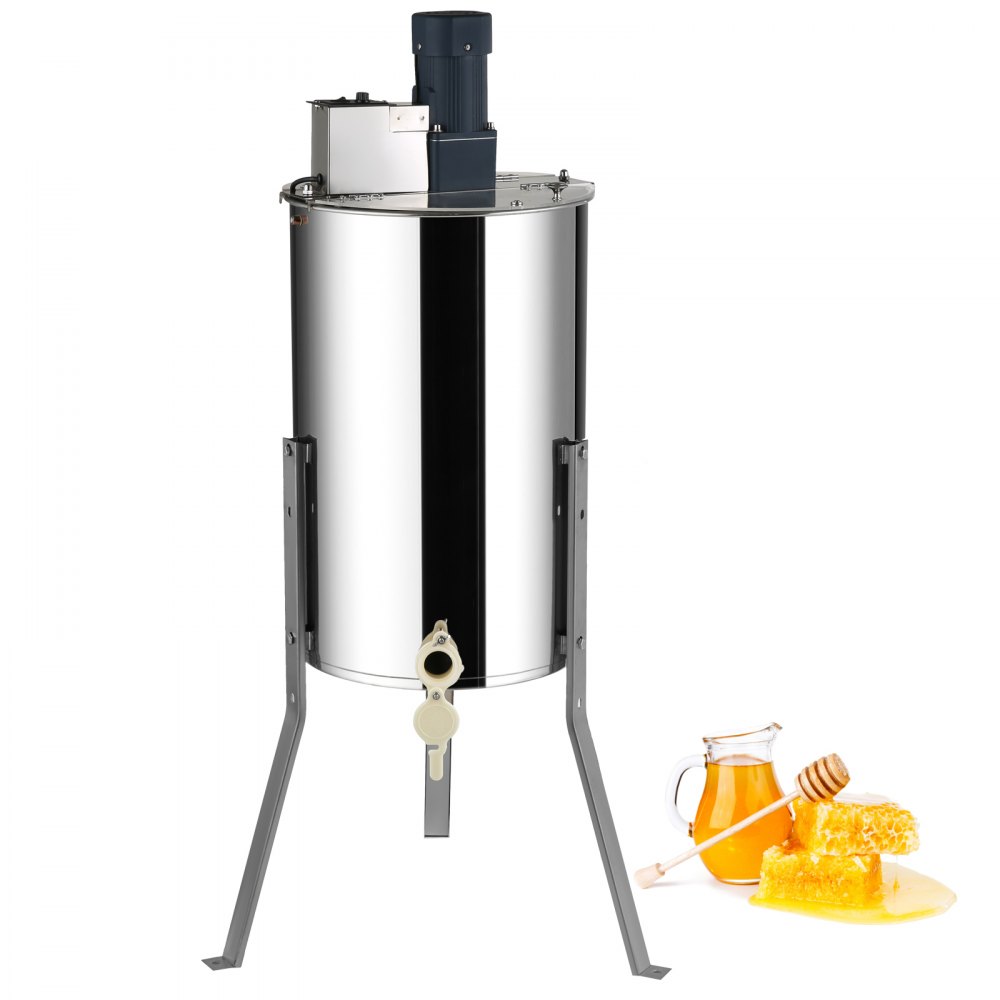 VEVOR Electric Honey Extractor, 2/4 Frames Honey Spinner Extractor, Stainless Steel Beekeeping Extraction, Apiary Centrifuge Equipment with Height Adjustable Stand, Honeycomb Drum Spinner with Lid - DDYMJ15140W24UGF1V1